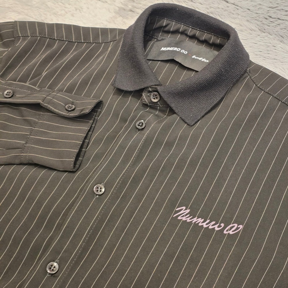 Numero 00 x Lotto Mens Pinstripe Button Down Shirt Black Lavanio Made in Italy S